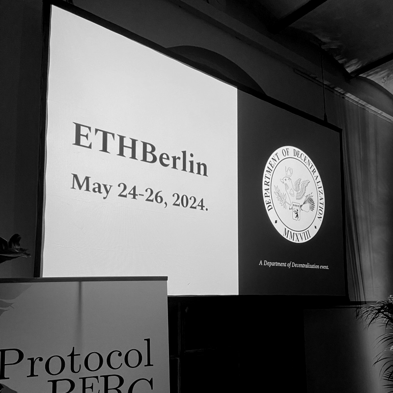 In case you missed it: A photo of a slide at the Protocol Berg conference announcing the ETHBerlin dates.